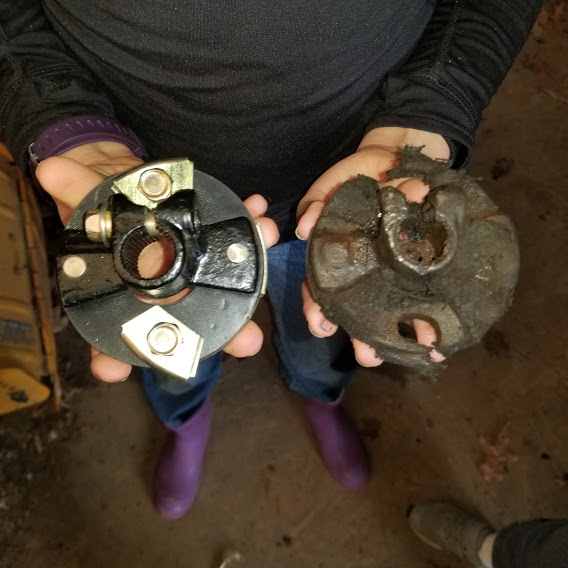 Old and new steering rag joints, in E.'s hands